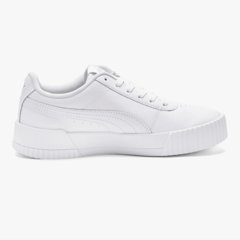 Puma All-White Leather Low-Top Platform Sneakers Size 8.5 - Picture 3 of 7